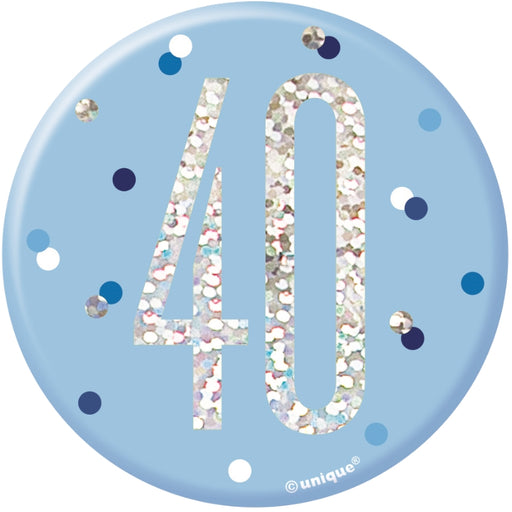 40th Birthday Badge - Blue - The Ultimate Balloon & Party Shop