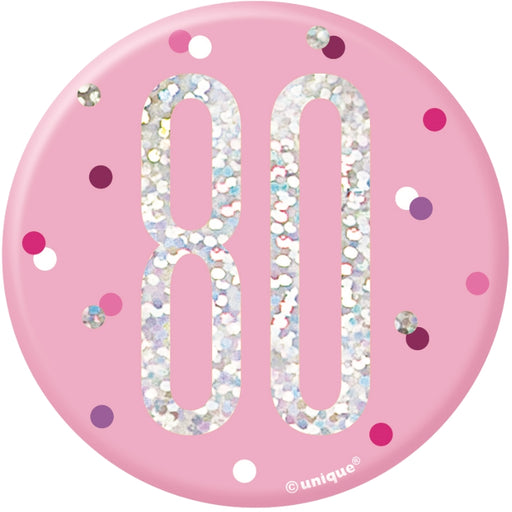 80th Birthday Badge - Pink - The Ultimate Balloon & Party Shop