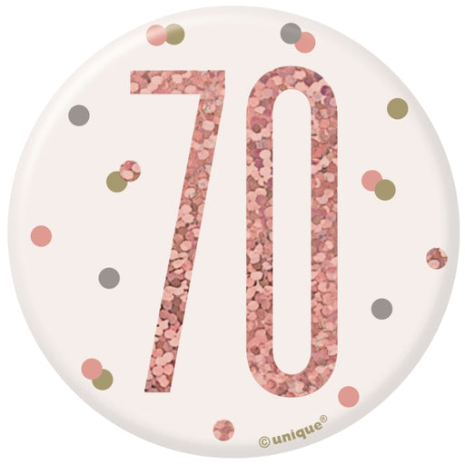 70th Birthday Badge - Rose Gold - The Ultimate Balloon & Party Shop