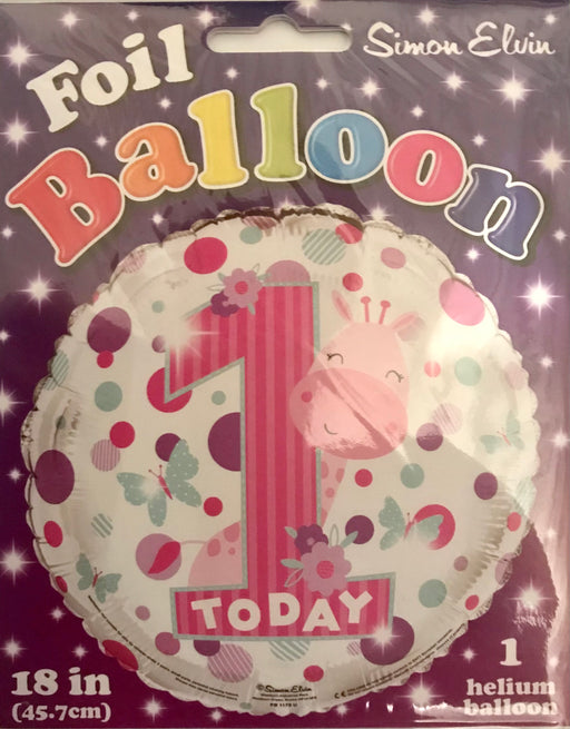 18" Foil 1st Birthday Girls Balloon - Giraffe - The Ultimate Balloon & Party Shop