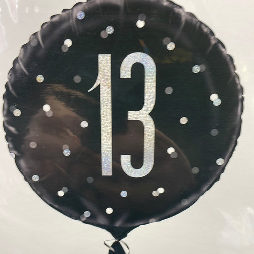 18" Foil Age 13 Balloon - Black silver dots