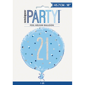 18" Foil Age 21 Balloon - Blue Dots - The Ultimate Balloon & Party Shop