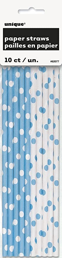 Paper Straws - Baby Blue & White.