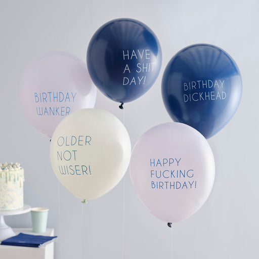 Naughty Slogan Birthday Balloons (Blue) - Printed & Confetti