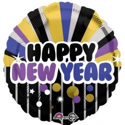 Happy New Year Foil Balloon - Stripes - The Ultimate Balloon & Party Shop
