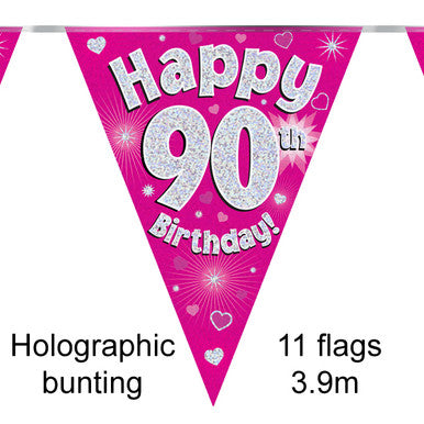 Age 90 Bunting - Hot Pink