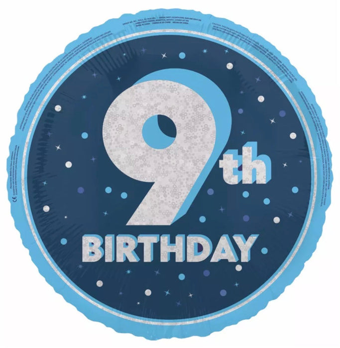 18" Foil Age 9 Blue Balloon. The Ultimate Balloon And Party Shop Cheltenham & Gloucester Balloons & Fancy Dress 