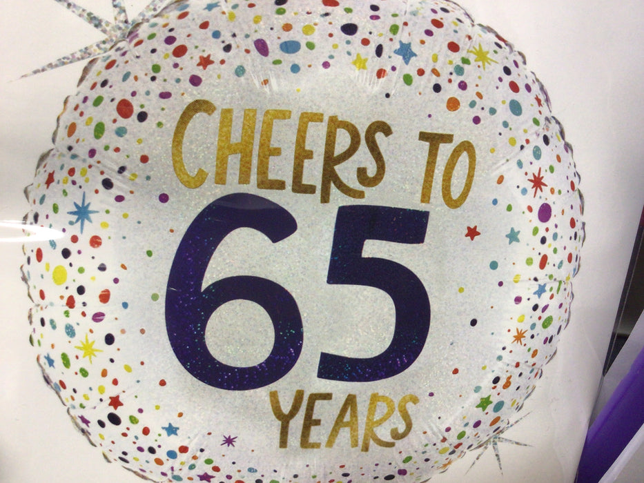 18" Foil Age 65 Balloon - Cheers