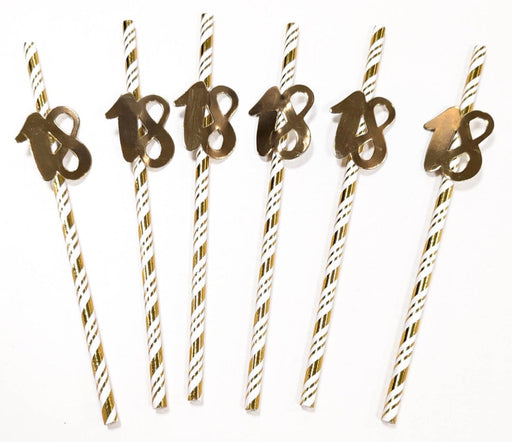 Gold Birthday Paper Straws - Age 18 The Ultimate Balloon And Party Shop Cheltenham & Gloucester Balloons & Fancy Dress 
