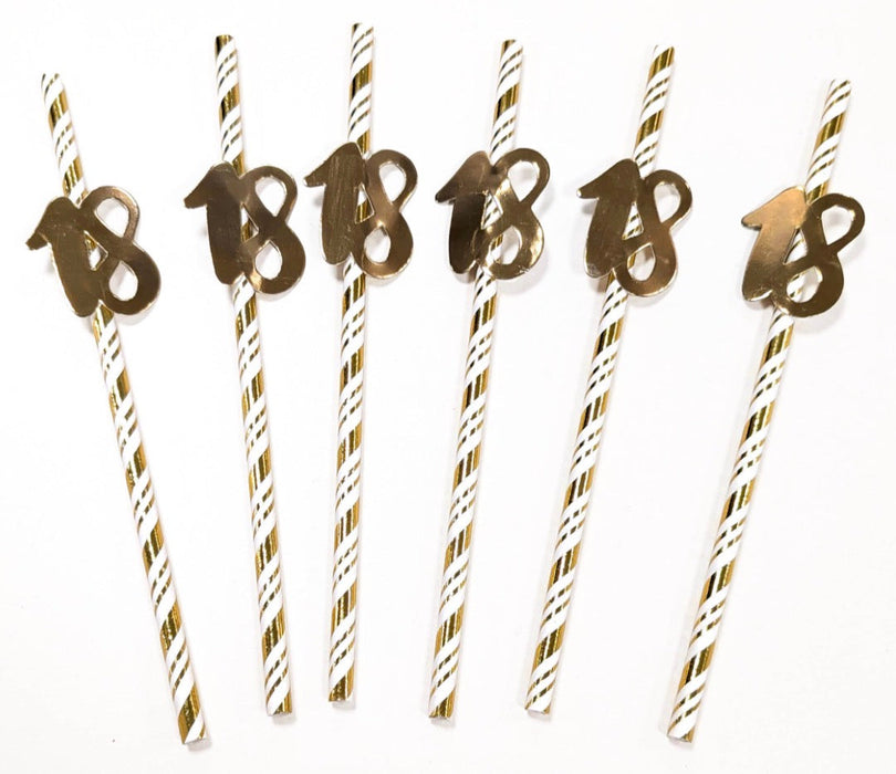 Gold Birthday Paper Straws - Age 18 The Ultimate Balloon And Party Shop Cheltenham & Gloucester Balloons & Fancy Dress 