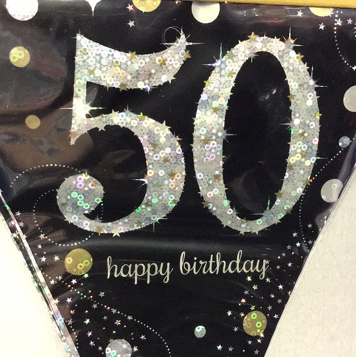 Age 50 Bunting - Black Glitz