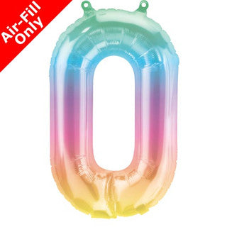 Mini Air Fill Number 0 Foil Balloon - Rainbow