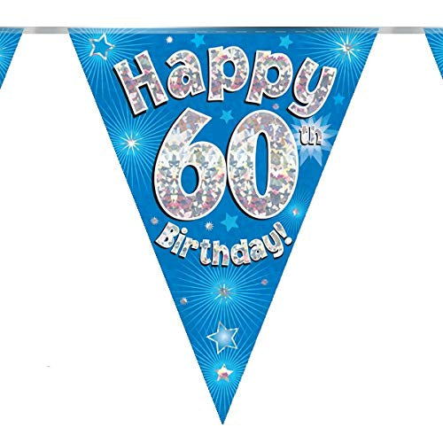 Age 60 Bunting - Blue & Silver