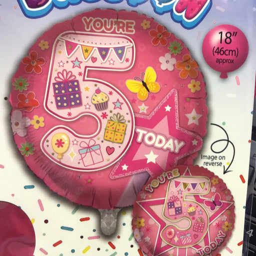 18" Foil Age 5 Pink Balloon