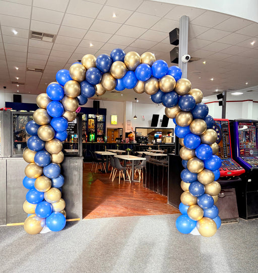 Corporate Outdoor/Indoor Spiral Balloon Arch - Blues/Gold The Ultimate Balloon And Party Shop Cheltenham & Gloucester Balloons & Fancy Dress 