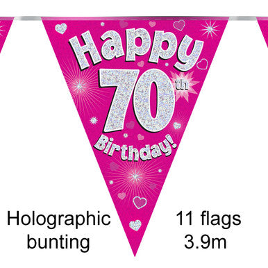 Age 70 Bunting - Pink & Silver