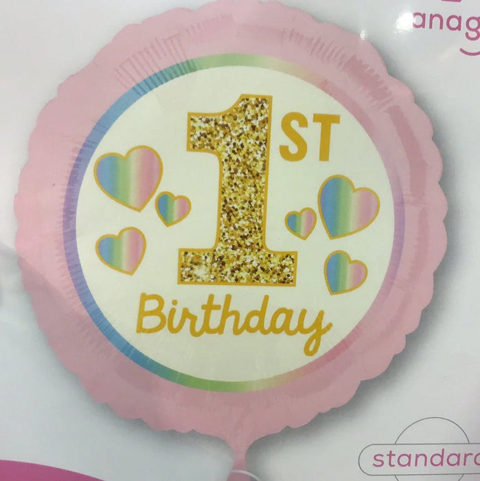 18" Foil 1st Birthday Balloon - Pink Hearts The Ultimate Balloon And Party Shop Cheltenham & Gloucester Balloons & Fancy Dress 