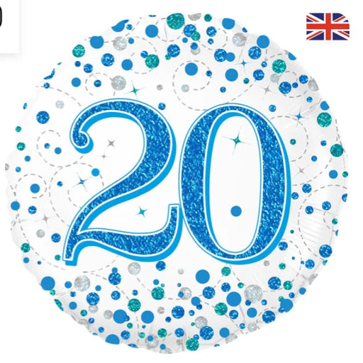 18" Foil Age 20 Balloon - Blue/Gold Dots The Ultimate Balloon And Party Shop Cheltenham & Gloucester Balloons & Fancy Dress 