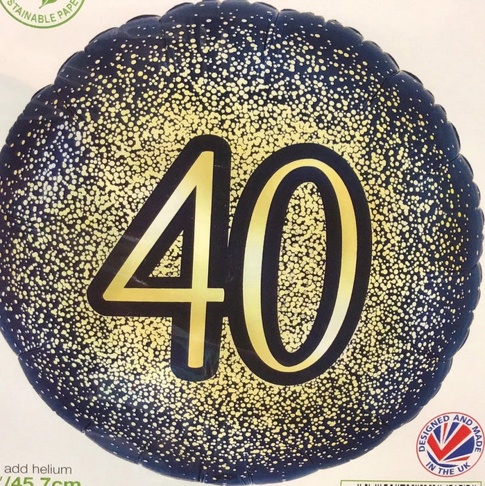 18" Foil Age 40 Balloon - Navy & Gold The Ultimate Balloon And Party Shop Cheltenham & Gloucester Balloons & Fancy Dress 