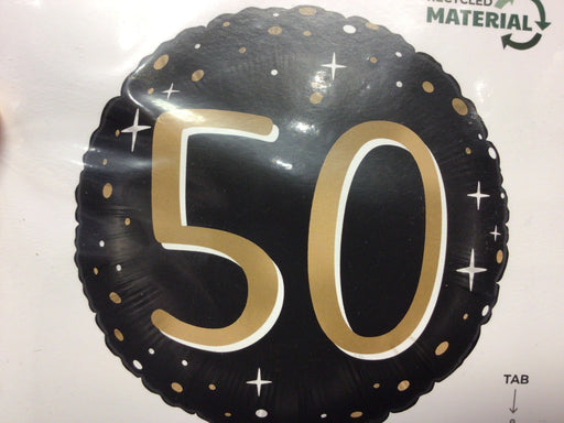 18" Foil Age 50 Balloon - Round Black/Gold The Ultimate Balloon And Party Shop Cheltenham & Gloucester Balloons & Fancy Dress 