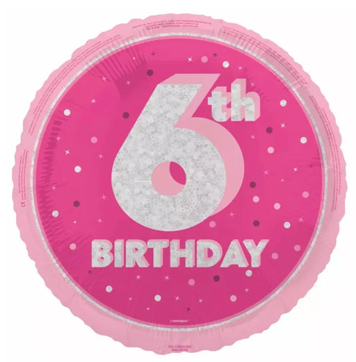 18" Foil Age 6 Pink Balloon. The Ultimate Balloon And Party Shop Cheltenham & Gloucester Balloons & Fancy Dress 