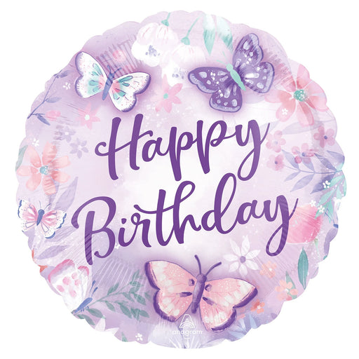 18" Foil Happy Birthday - Lilac Butterflies The Ultimate Balloon And Party Shop Cheltenham & Gloucester Balloons & Fancy Dress 