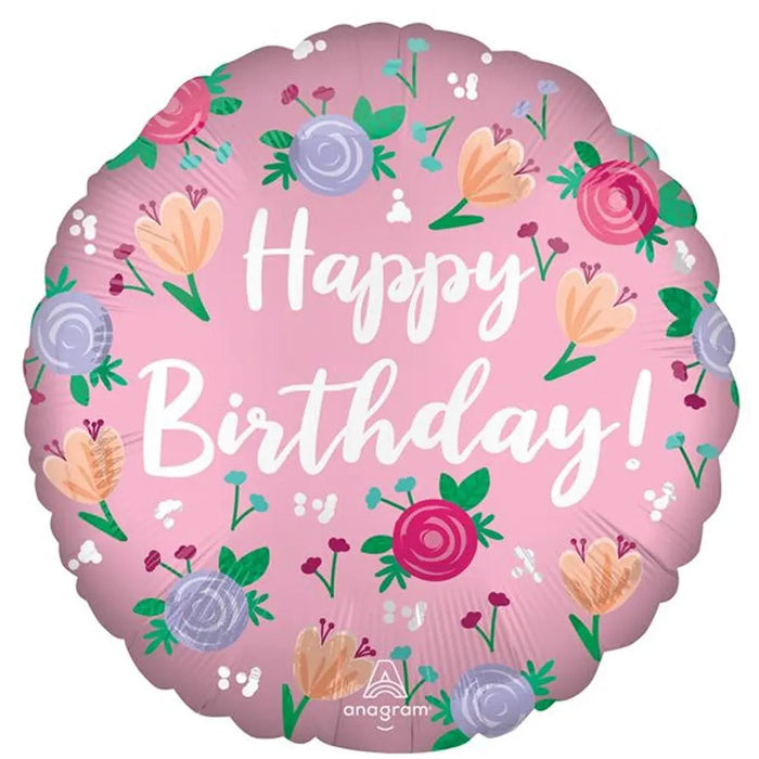 18" Foil Happy Birthday - Pink Floral The Ultimate Balloon And Party Shop Cheltenham & Gloucester Balloons & Fancy Dress 