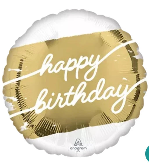 18" Foil Happy Birthday - White/Gold The Ultimate Balloon And Party Shop Cheltenham & Gloucester Balloons & Fancy Dress 
