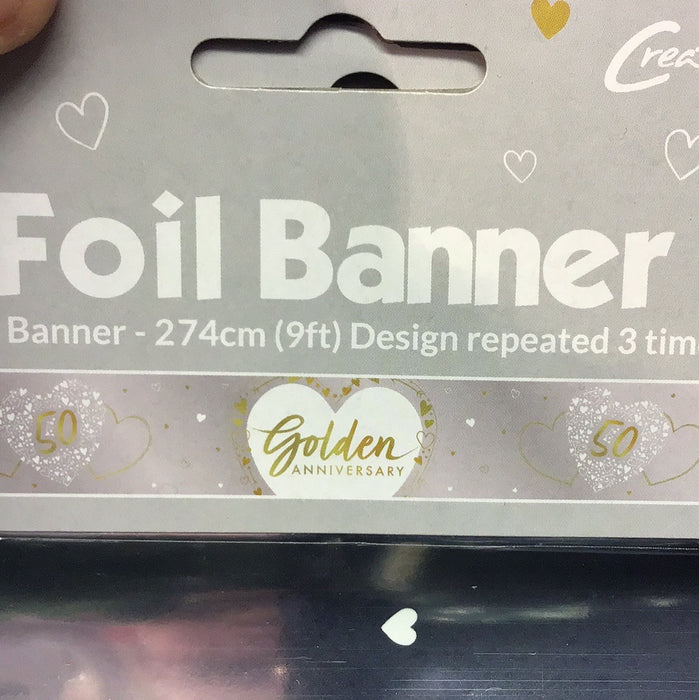 50th Golden Wedding Foil Banner - Hearts