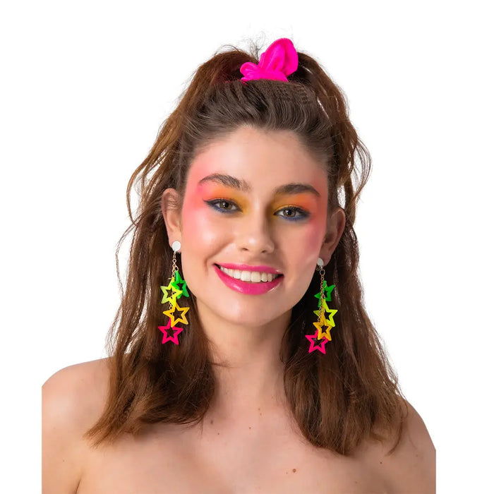 1980's Neon Star Earrings The Ultimate Balloon And Party Shop Cheltenham & Gloucester Balloons & Fancy Dress 