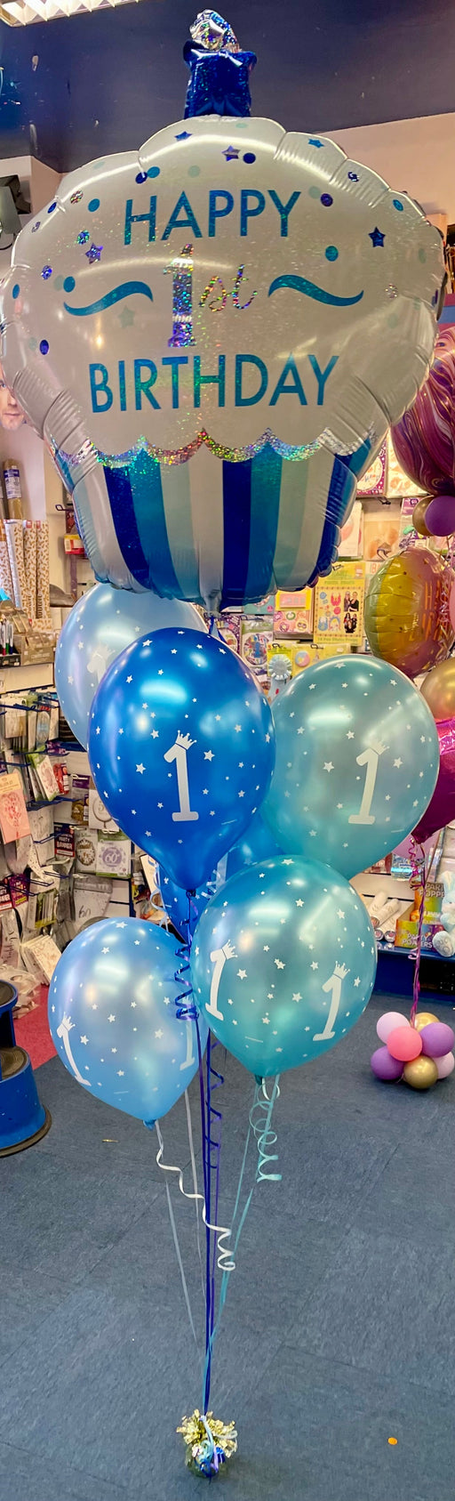 1st Birthday Cupcake Balloon Display - Blue The Ultimate Balloon And Party Shop Cheltenham & Gloucester Balloons & Fancy Dress 