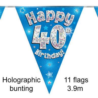 Age 40 Bunting - Blue & Silver