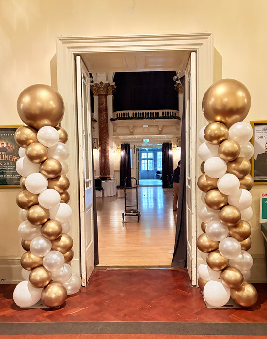 Entrance Spiral Balloon Columns - Gold/White The Ultimate Balloon And Party Shop Cheltenham & Gloucester Balloons & Fancy Dress 