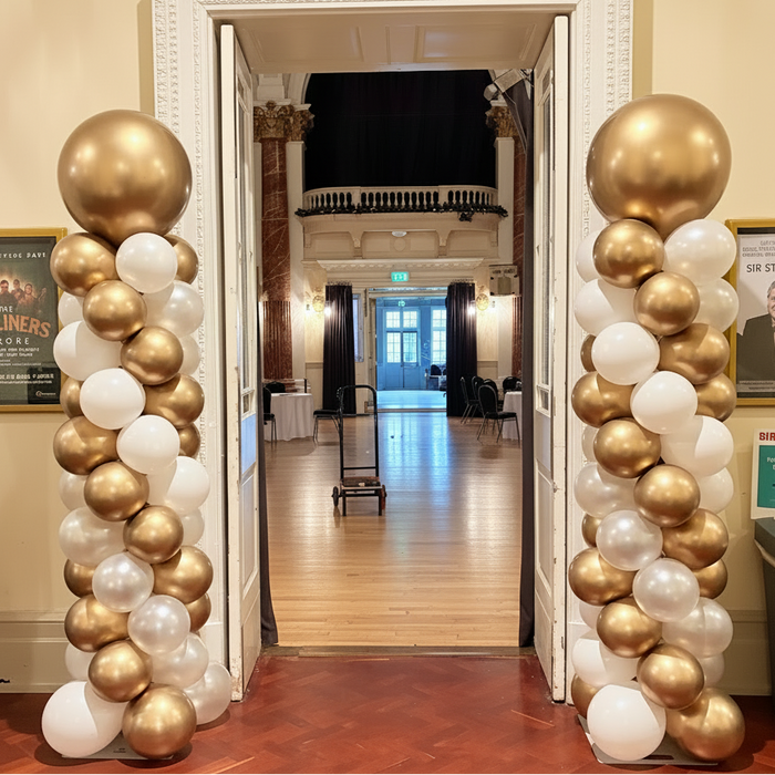 Entrance Spiral Balloon Columns - Gold/White The Ultimate Balloon And Party Shop Cheltenham & Gloucester Balloons & Fancy Dress 