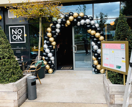 Corporate Coloured Spiral Balloon Arch - Black & Gold