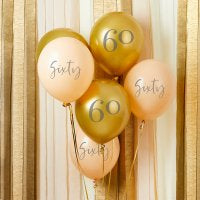 Age 60 Birthday Balloons 6pk - Gold & Nude The Ultimate Balloon And Party Shop Cheltenham & Gloucester Balloons & Fancy Dress 