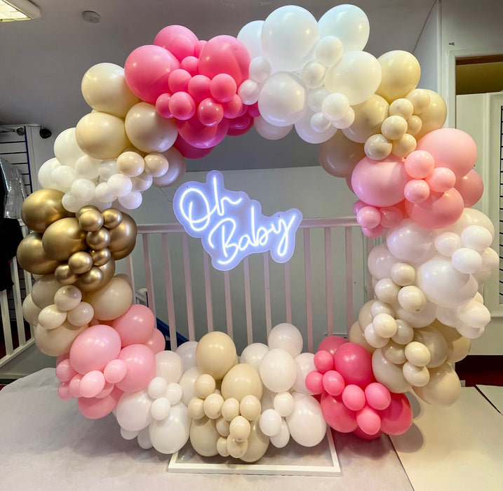 Baby Shower Organic Circle Balloon Arch - Pink