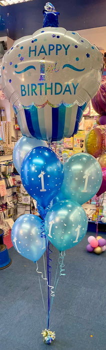 1st Birthday Cupcake Balloon Display - Blue