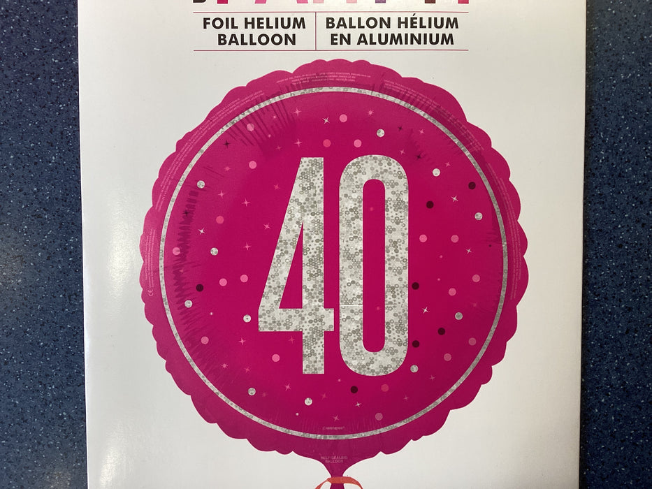 18" Foil Age 40 Balloon - Hot Pink