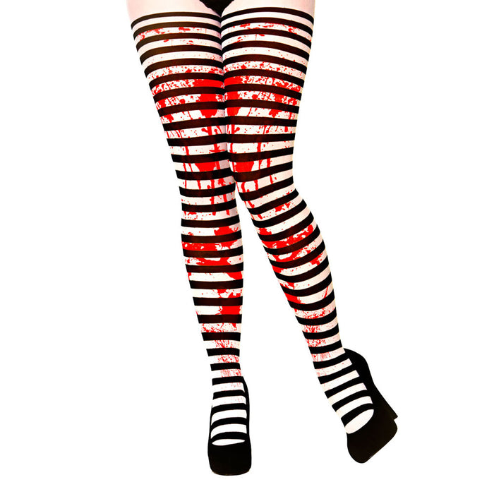 Blood Splat Striped Halloween Tights