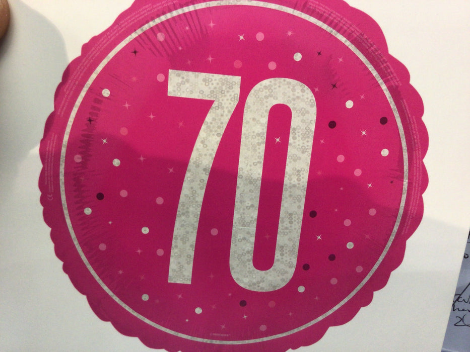 18" Foil Age 70 Birthday Balloon - Hot Pink Dots