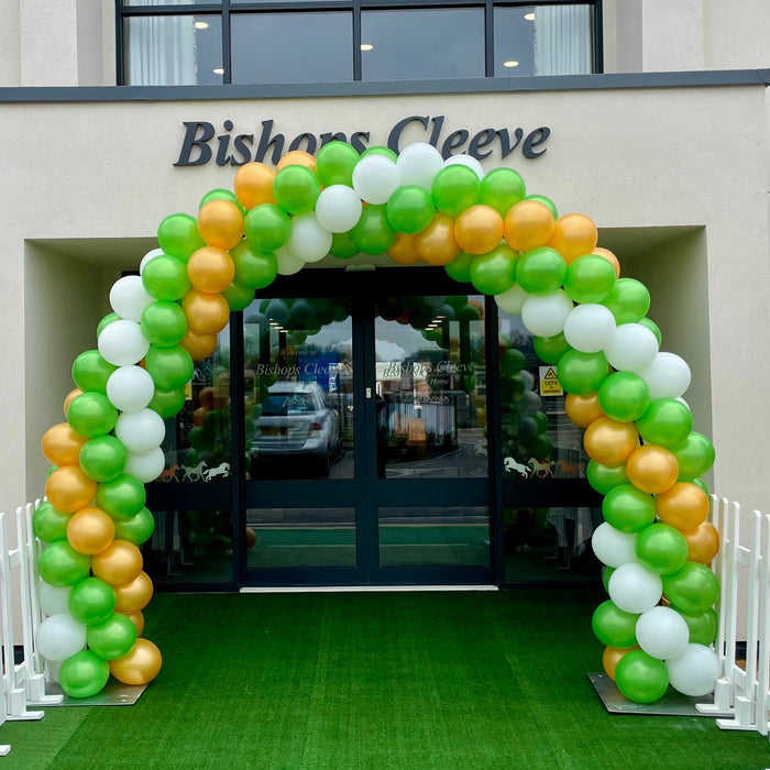 Corporate Coloured Spiral Balloon Arch - Green & Gold The Ultimate Balloon And Party Shop Cheltenham & Gloucester Balloons & Fancy Dress 