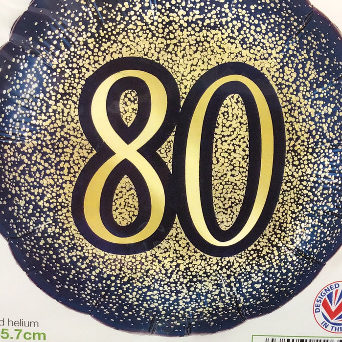 18" Foil Age 80 Balloon - Navy & Gold