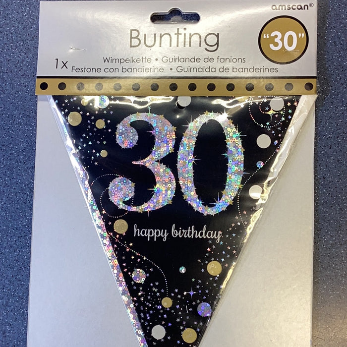 Age 30 Bunting - Black Glitz