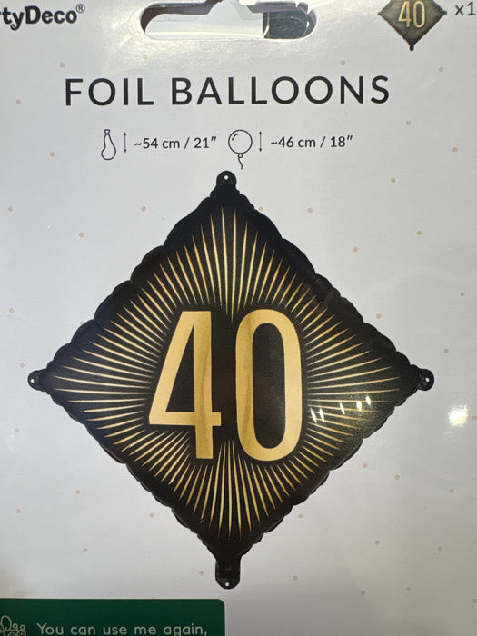 18" Foil Age 40 Balloon - Black & Gold Diamond The Ultimate Balloon And Party Shop Cheltenham & Gloucester Balloons & Fancy Dress 
