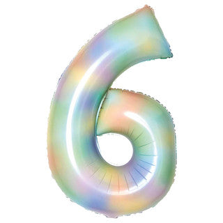 Large Number Pastel Rainbow 34” Foil Balloon - 6