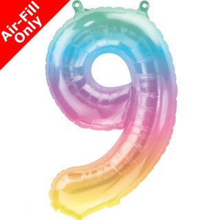 Mini Air Fill Number 9 Foil Balloon - Rainbow
