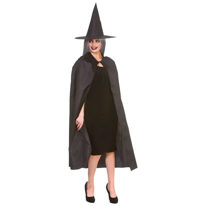 Long Adult Witch Cape & Hat - Black