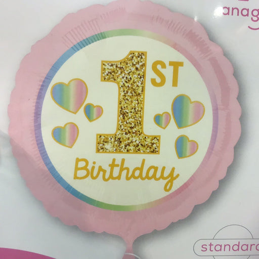 18" Foil 1st Birthday Balloon - Pink Hearts