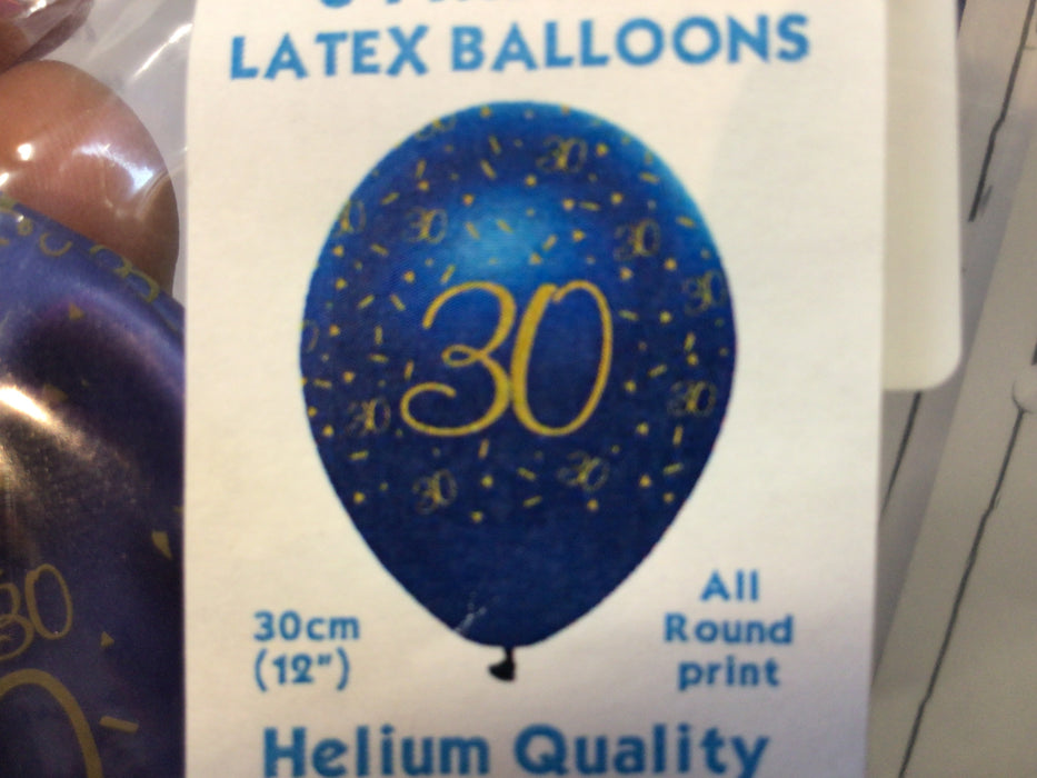 Age 30 Birthday Balloons 6 Pack - Navy